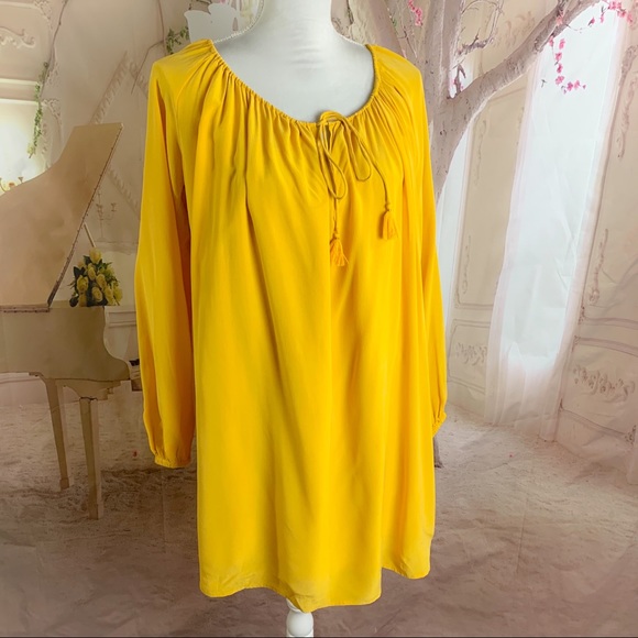 SEZANE Mustard Yellow Silk Tassel Swing Dress - Picture 4 of 12